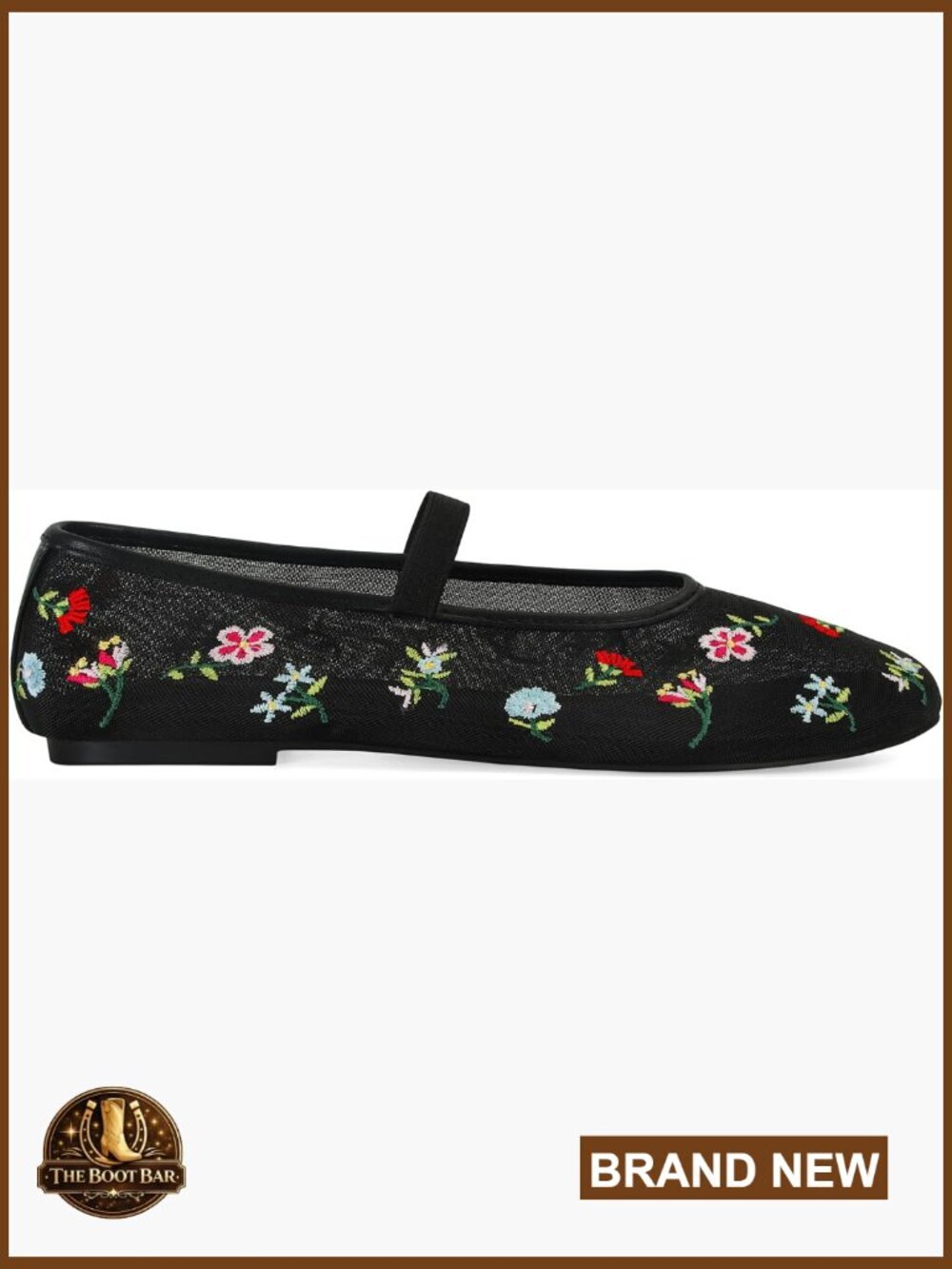 Mesh Floral Embroidered Ballet Flats Mary Jane Slip On Comfortable Cushioned